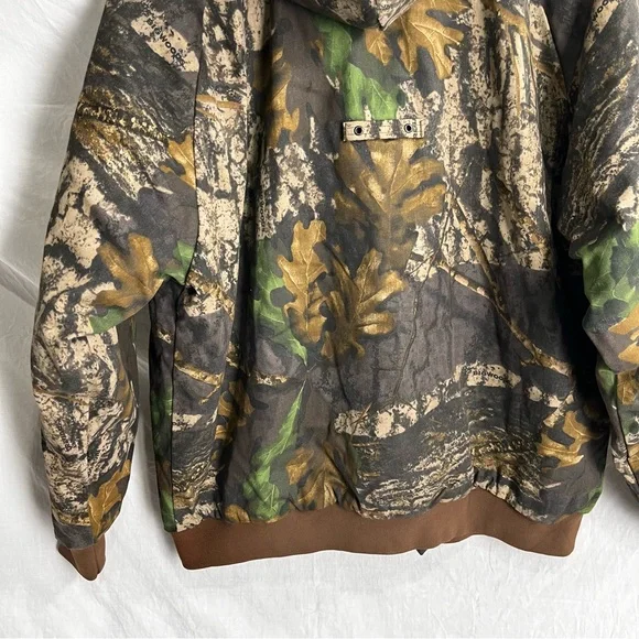 Vintage Jerzees Outdoors Jacket Men L Big Wood Camo Hooded Bomber Quilt Lined